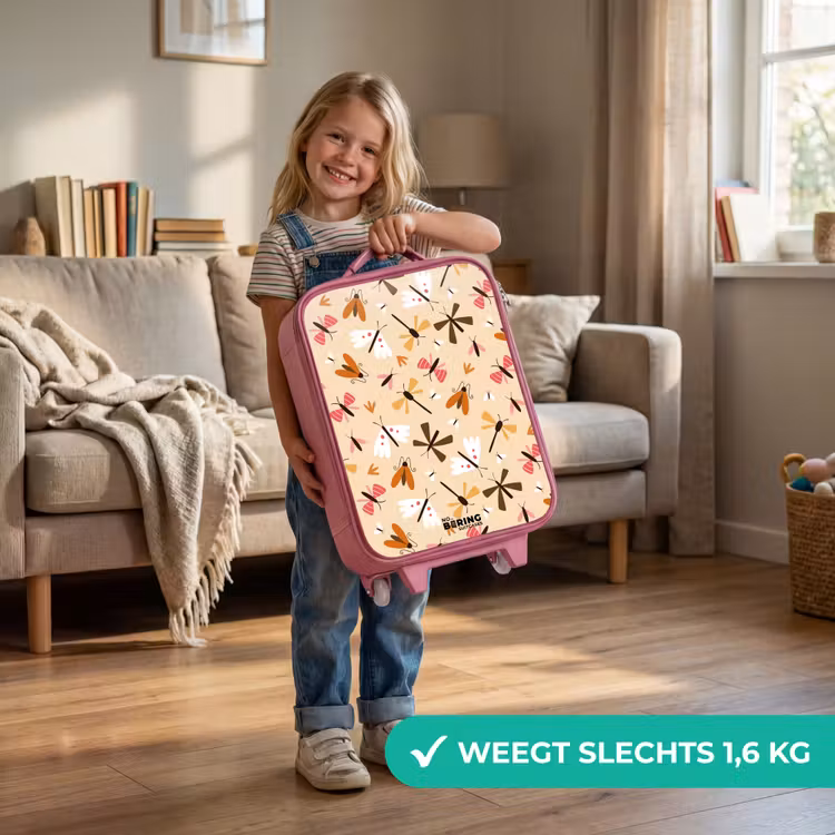 Kinderkoffer - Roze - Insectenpatroon in bruin, roze en oranje op beige achtergrond — 2