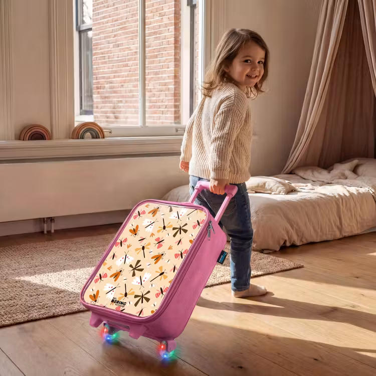 Kinderkoffer - Roze - Insectenpatroon in bruin, roze en oranje op beige achtergrond — 3