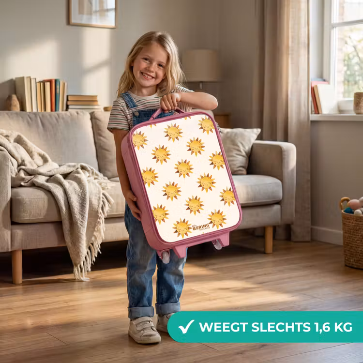 Kinderkoffer - Roze - Lachende zonnetjes als patroon op beige achtergrond — 2