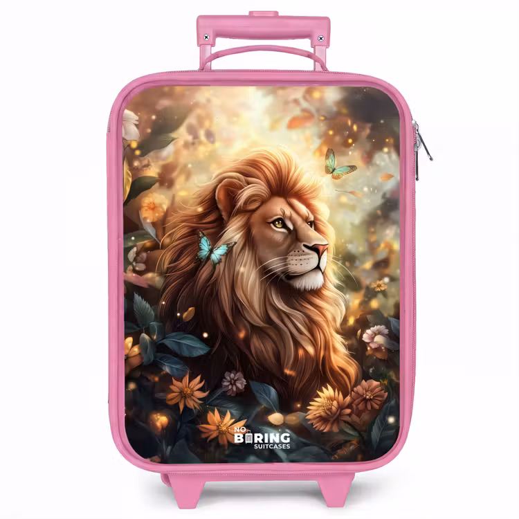 Kinderkoffer - Roze - Leeuw met vlinders in bloemrijke jungle — 1