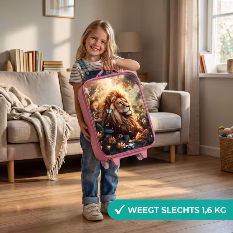 Kinderkoffer - Roze - Leeuw met vlinders in bloemrijke jungle — 2