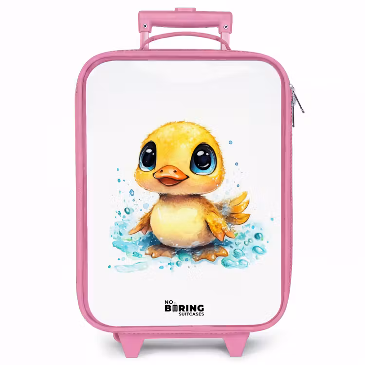 Kinderkoffer - Roze - Lief eendje met blauwe ogen en waterspetters — 1