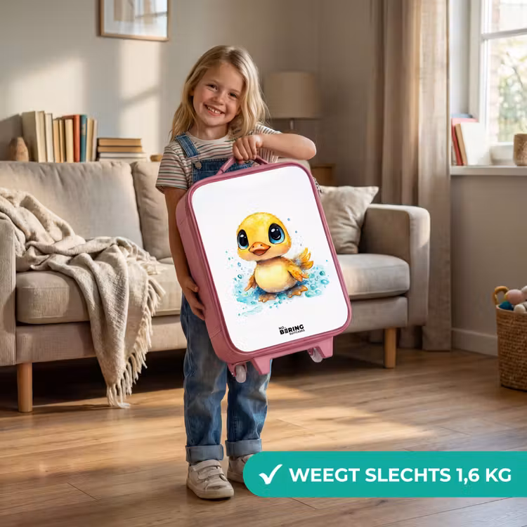 Kinderkoffer - Roze - Lief eendje met blauwe ogen en waterspetters — 2