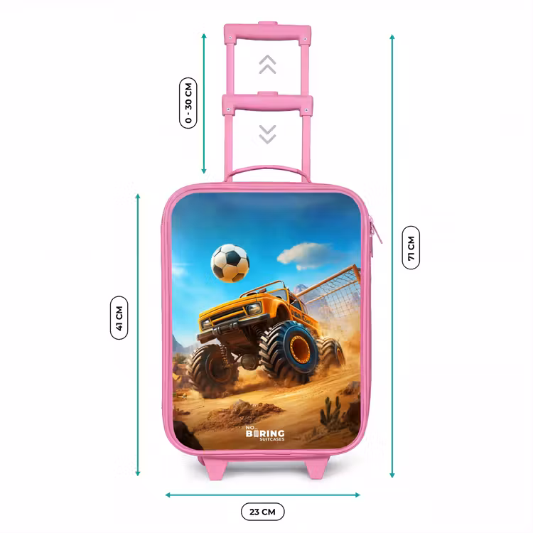 Kinderkoffer - Roze - Monstertruck scoort goal in woestijnstadion — 6