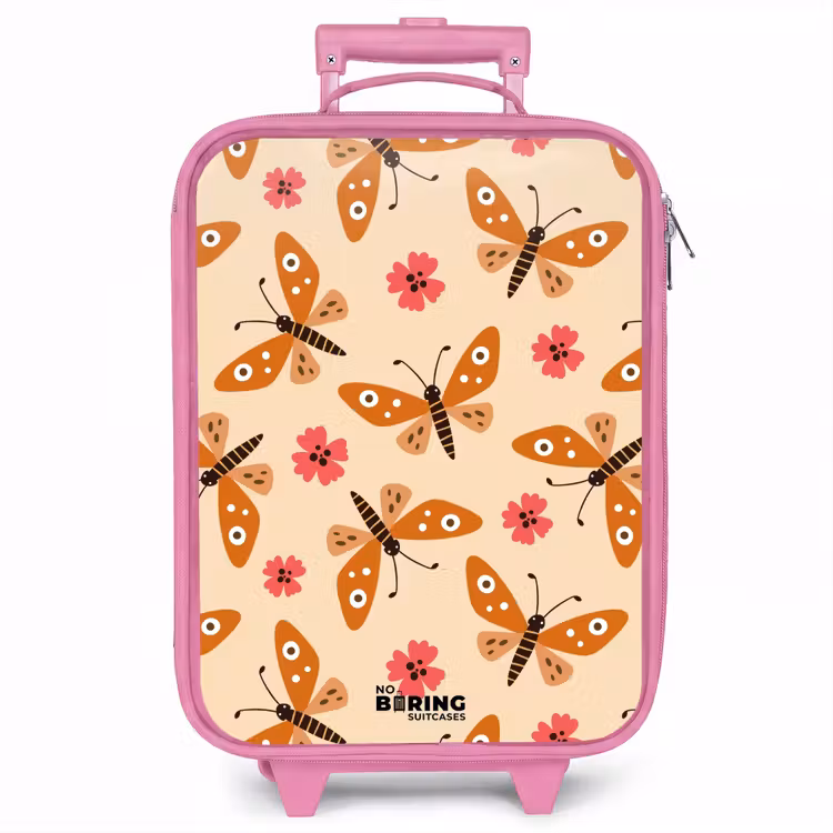 Kinderkoffer - Roze - Oranje vlinders en roze bloemen op beige achtergrond — 1