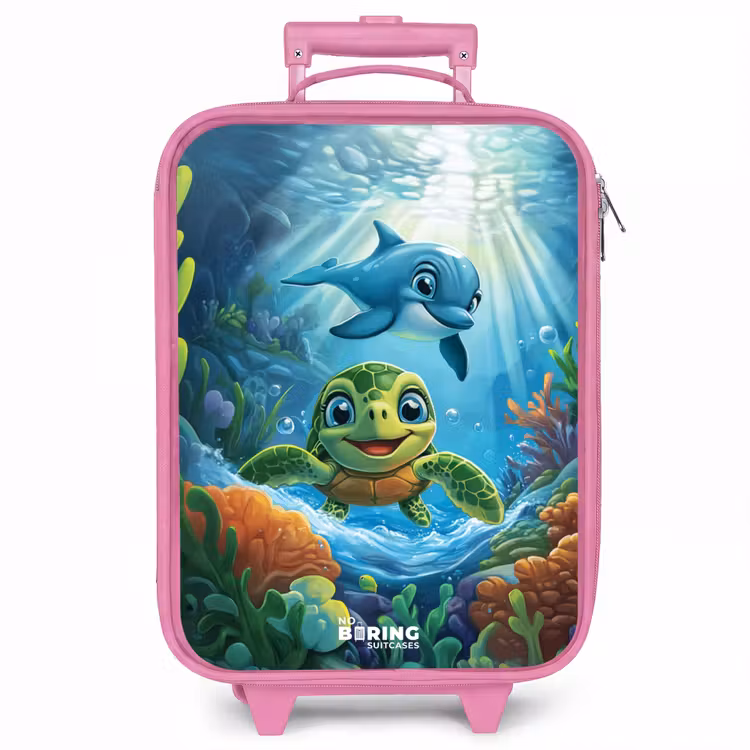 Kinderkoffer - Roze - Schildpad en dolfijn in blauwe oceaan — 1