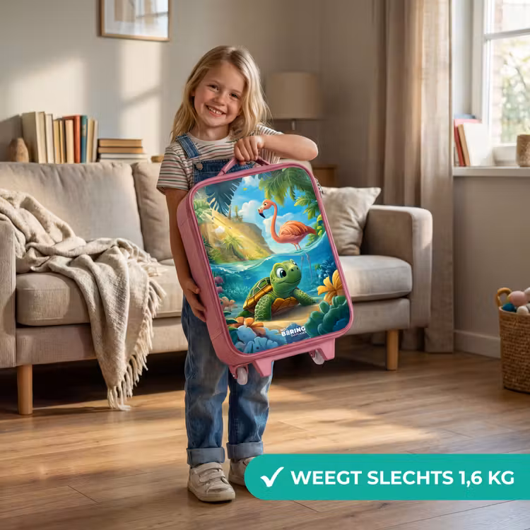 Kinderkoffer - Roze - Schildpad in tropisch water met flamingo — 2