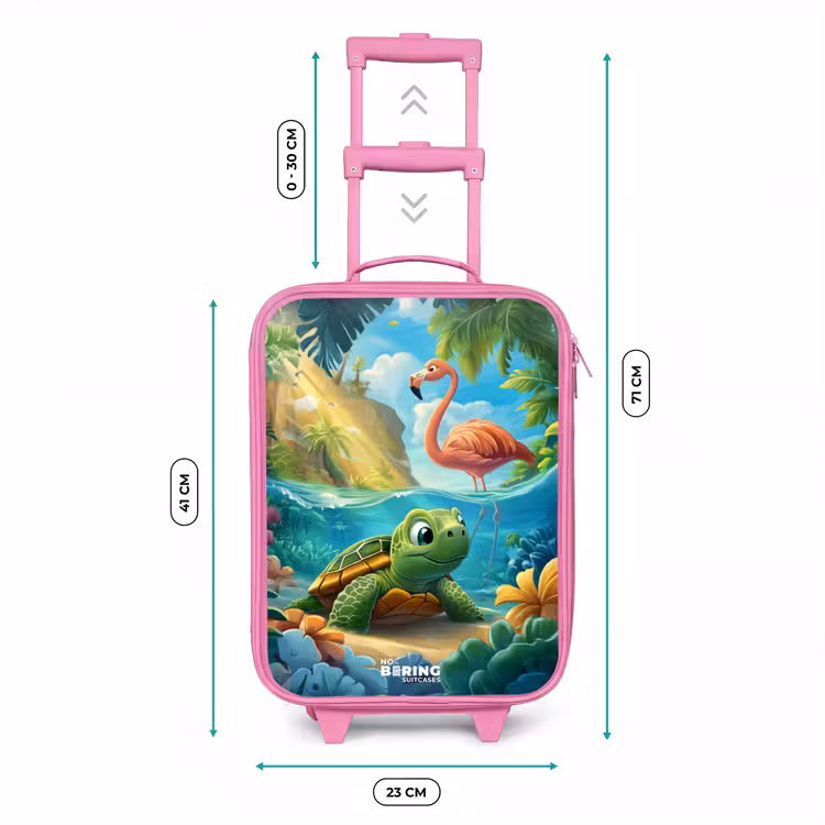 Kinderkoffer - Roze - Schildpad in tropisch water met flamingo — 6