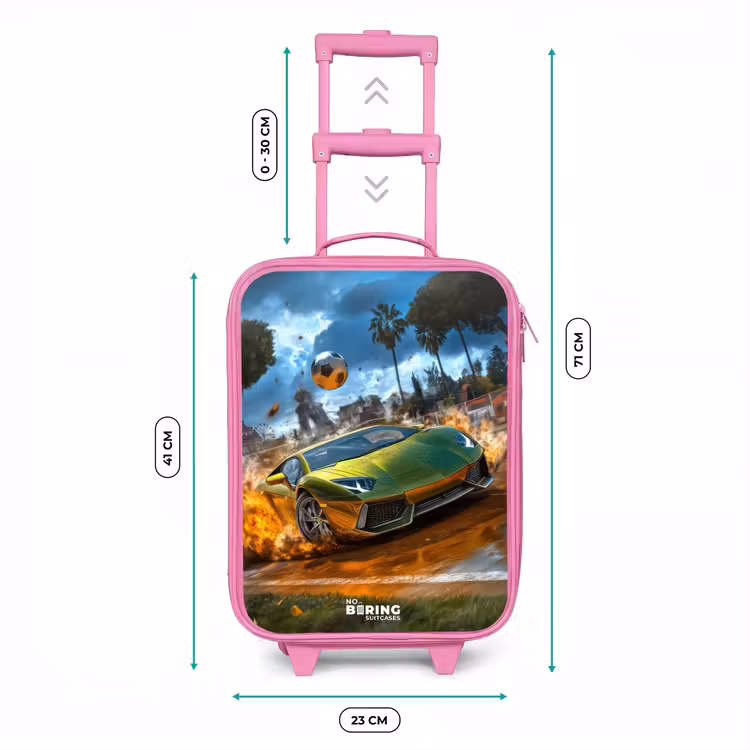 Kinderkoffer - Roze - Sportauto knalt door voetbalveld met bal — 6