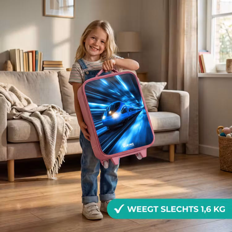 Kinderkoffer - Roze - Supersnelle trein in neonblauwe tunnel — 2