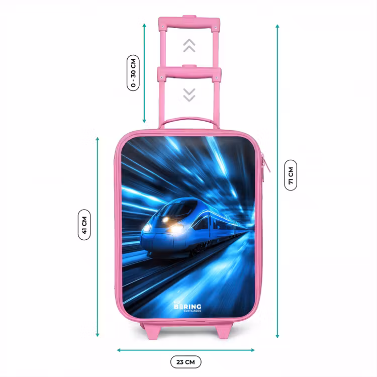 Kinderkoffer - Roze - Supersnelle trein in neonblauwe tunnel — 6