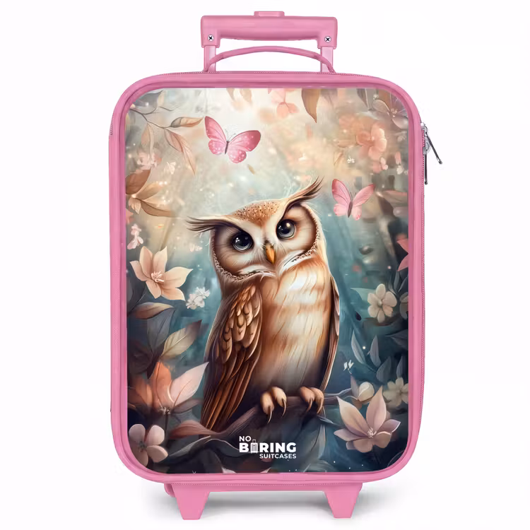 Kinderkoffer - Roze - Uil met vlinders in mystiek bos — 1