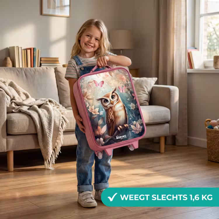 Kinderkoffer - Roze - Uil met vlinders in mystiek bos — 2