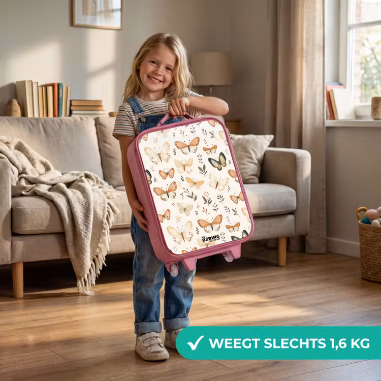 Kinderkoffer - Roze - Vlinders in beige en oranjetinten tussen groene blaadjes — 2