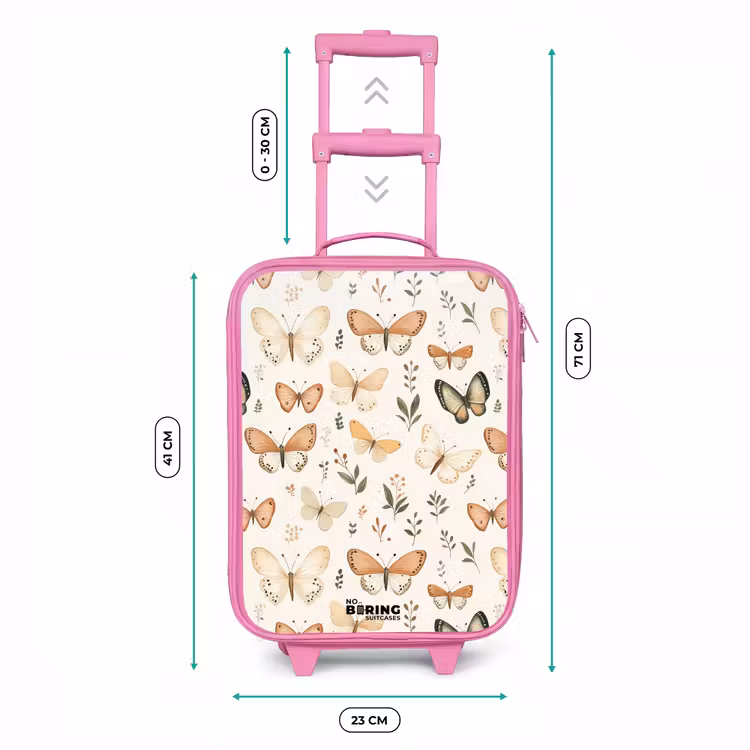 Kinderkoffer - Roze - Vlinders in beige en oranjetinten tussen groene blaadjes — 6