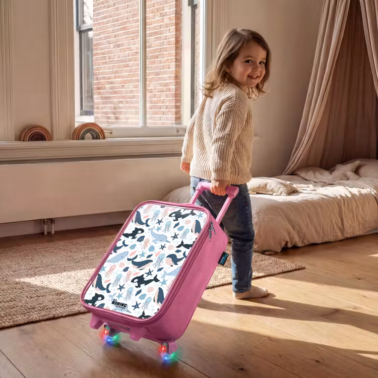 Kinderkoffer - Roze - Zeedierenpatroon met walvissen, kwallen en orka's — 3