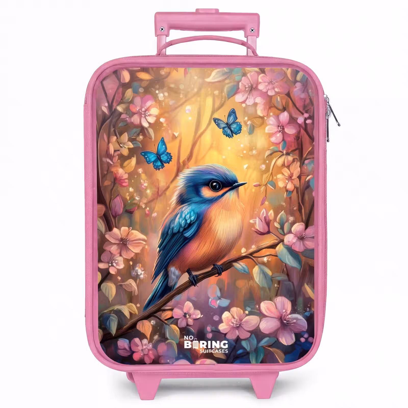 Kinderkoffer - Roze - Vogel met vlinders in kleurrijk bos. — 1