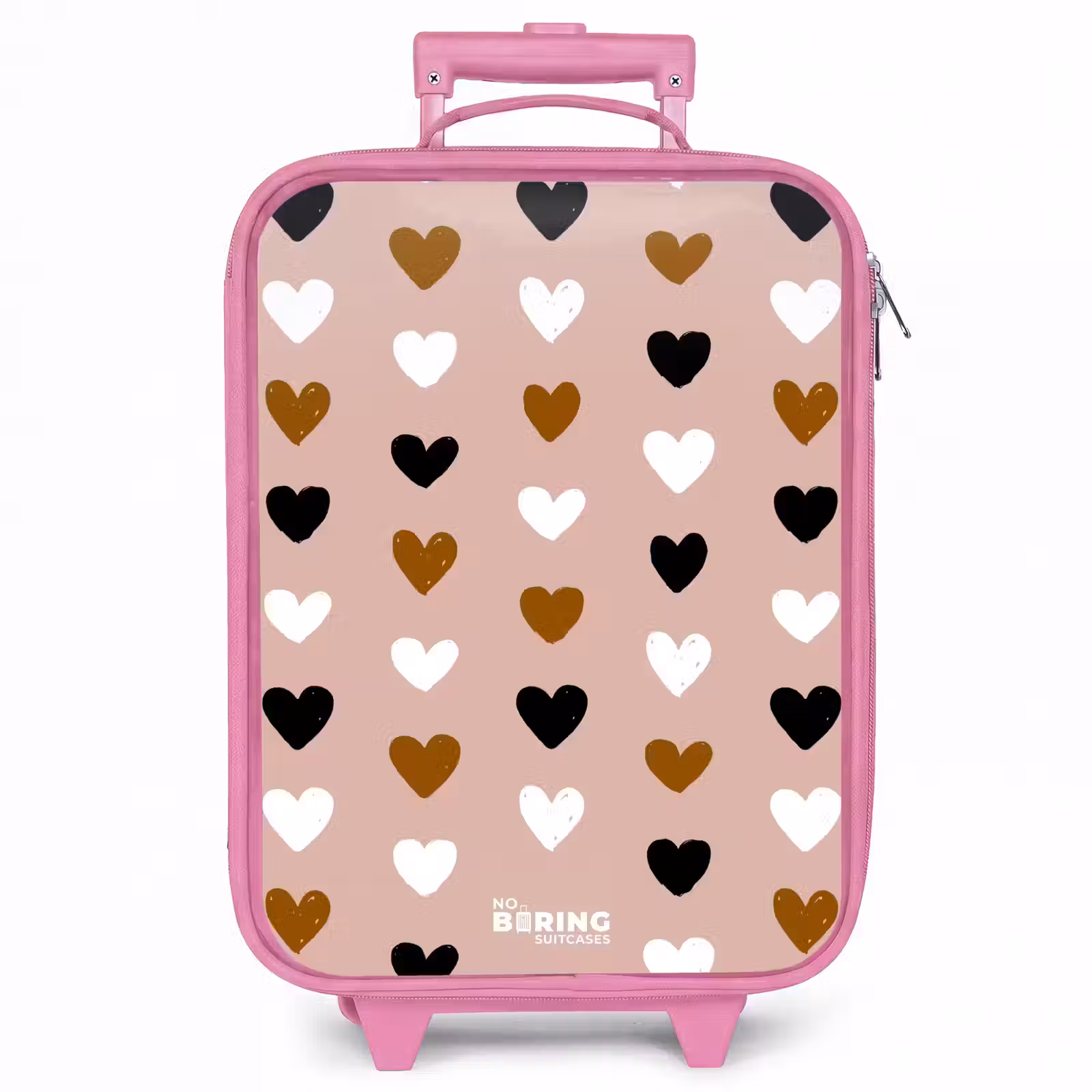 Kinderkoffer - Roze - Zwart, wit en bruin hartjespatroon op oudroze achtergrond — 1