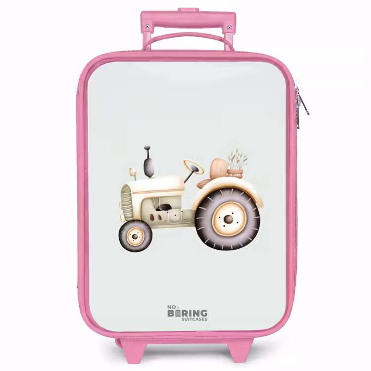 Kinderkoffer - Roze - Beige vintage tractor in pastel groene kleuren — 1