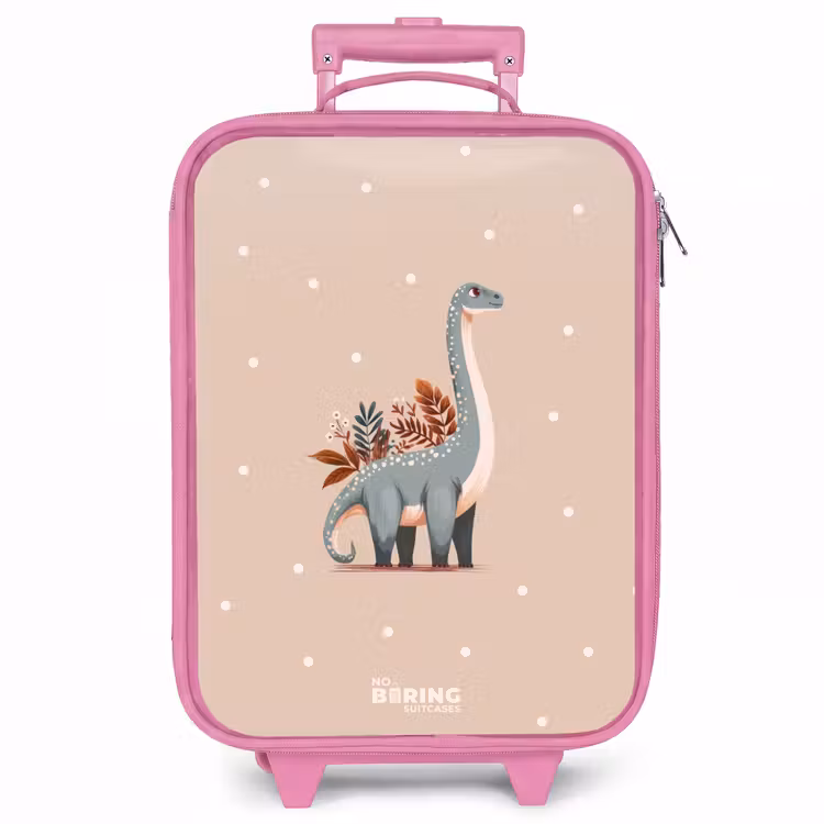 Kinderkoffer - Roze - Blauwe dinosaurus op een beige stippenachtergrond — 1