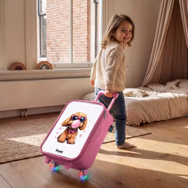 Kinderkoffer - Roze - Bruine hond met roze bril en kauwgombal — 3