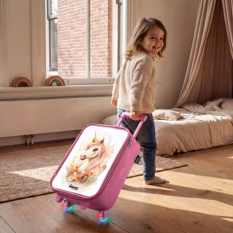 Kinderkoffer - Roze - Eenhoorn met roze manen tussen pastelbloemen — 3