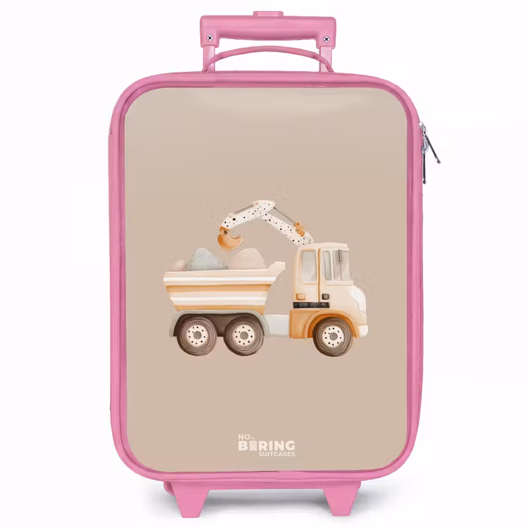 Kinderkoffer - Roze - Gele kiepwagen in neutrale kleuren — 1