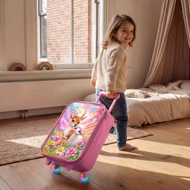 Kinderkoffer - Roze - Hertje met een lammetje in pastelbloemenveld — 3