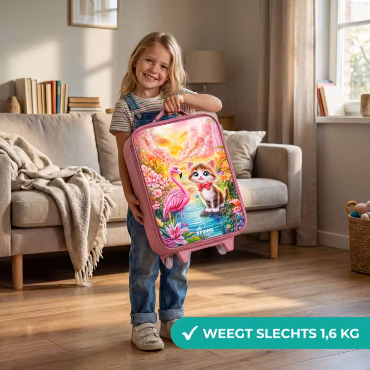 Kinderkoffer - Roze - Kitten met flamingo in tropisch bloemenparadijs — 2