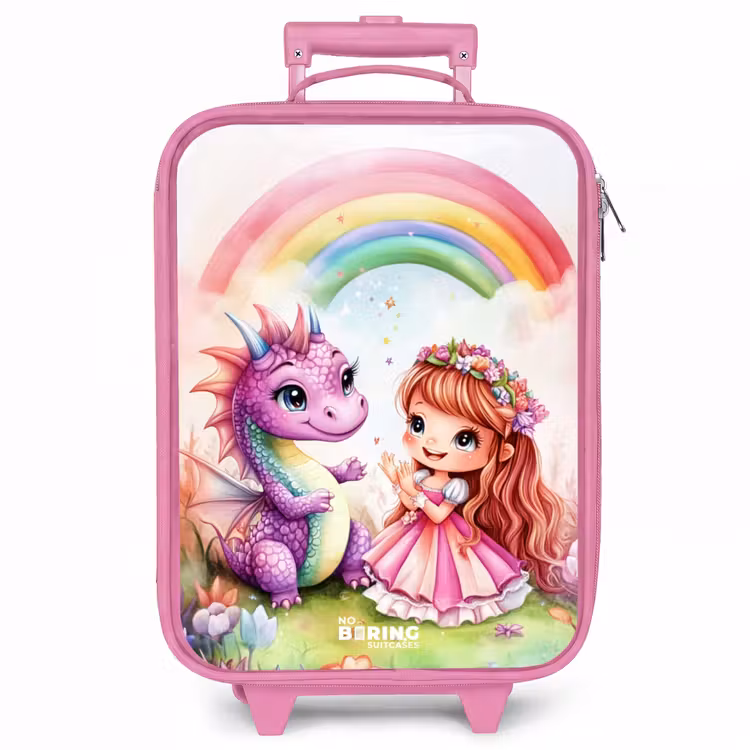 Kinderkoffer - Roze - Meisje met paarse draak onder regenboog — 1
