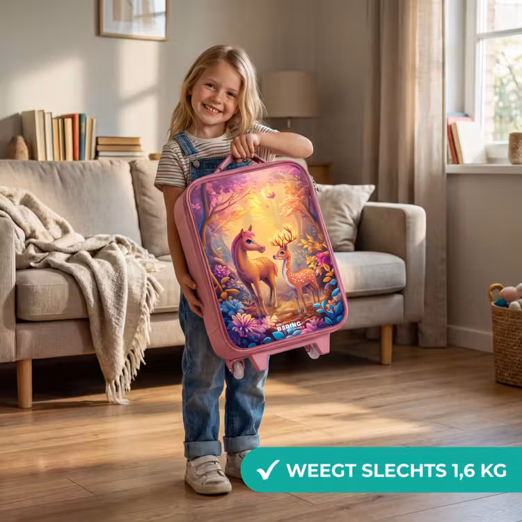 Kinderkoffer - Roze - Paard en hert in een roze sprookjesbos — 2