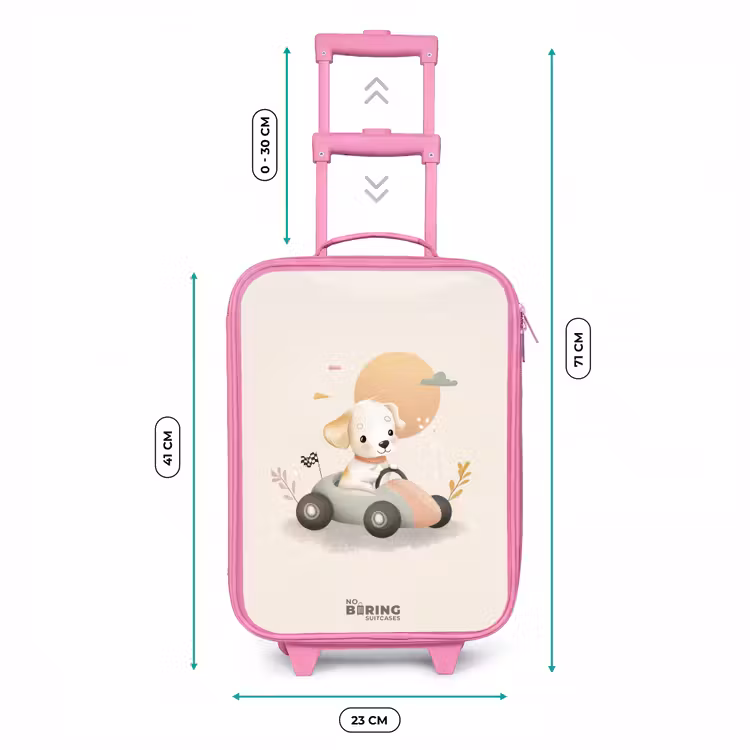 Kinderkoffer - Roze - Puppy in een raceauto in beige kleuren — 6