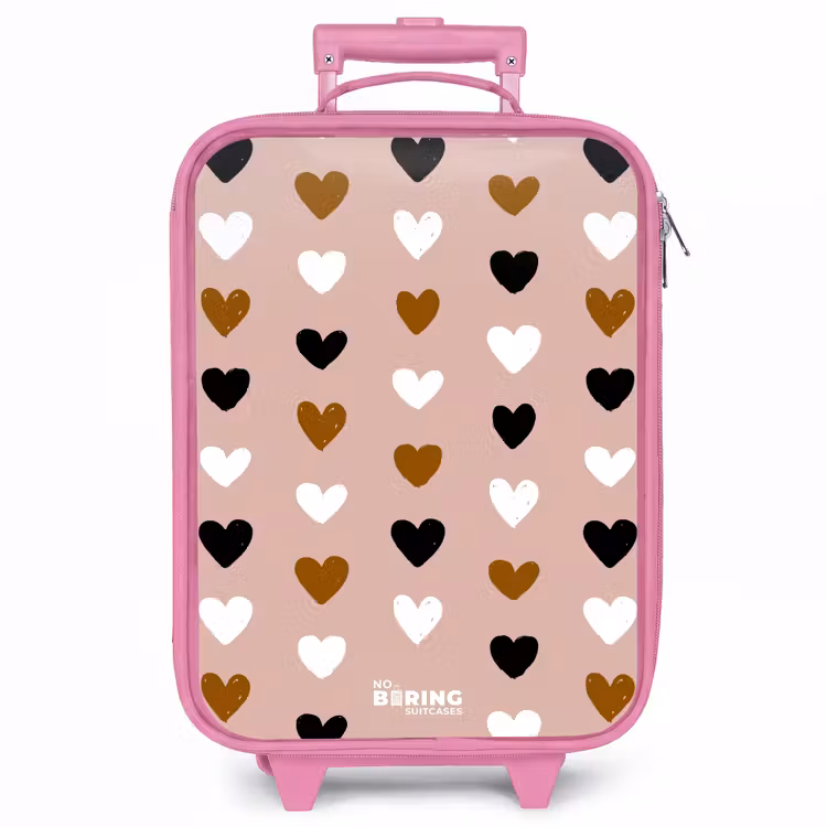 Kinderkoffer - Roze - Zwart, wit en bruin hartjespatroon op oudroze achtergrond — 1