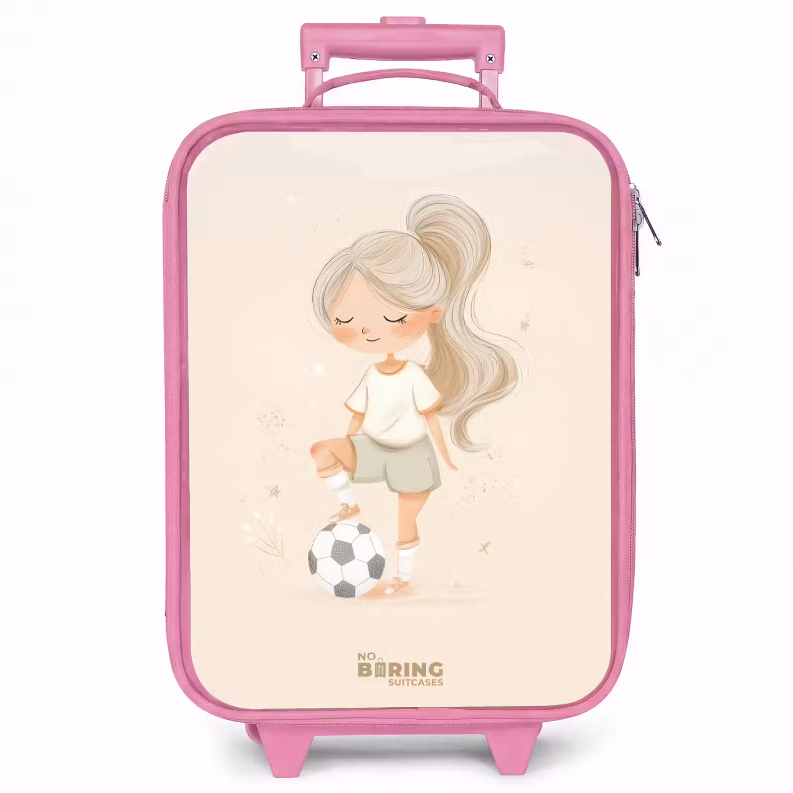 Kinderkoffer - Roze - Meisje met een voetbal in beige kleuren — 1