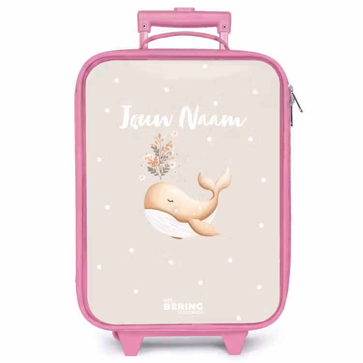Kinderkoffer - Roze - Beige walvis in bloemenzee — 1