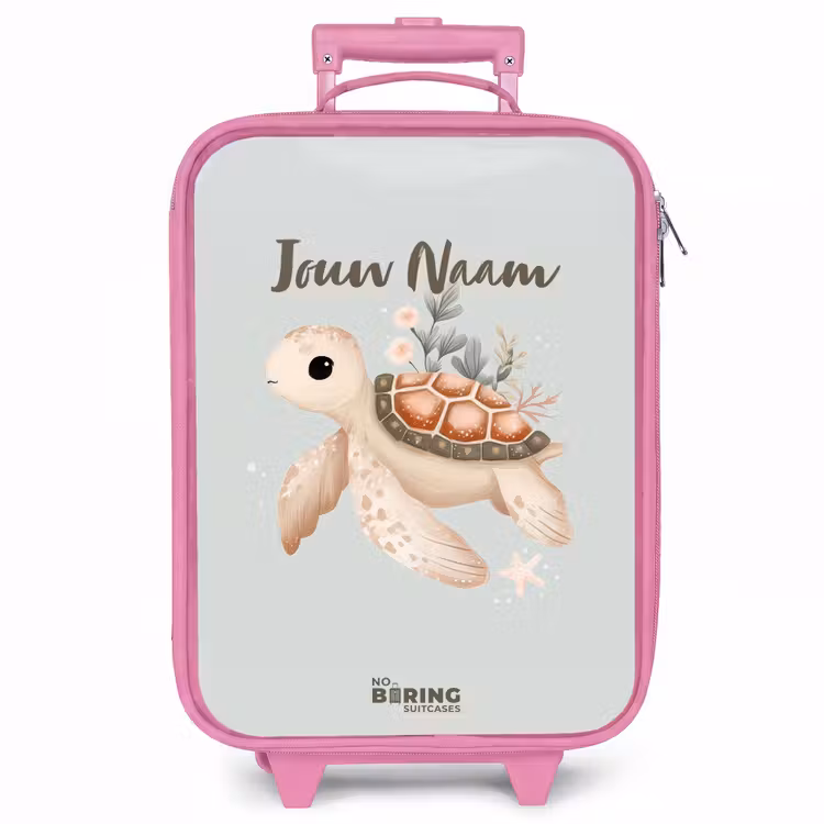 Kinderkoffer - Roze - Bruine zeeschildpad in pastel onderwaterwereld — 1