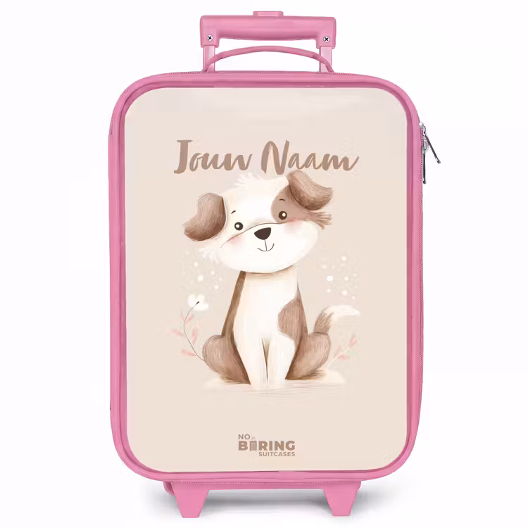 Kinderkoffer - Roze - Hond in de kleuren bruin en beige — 1