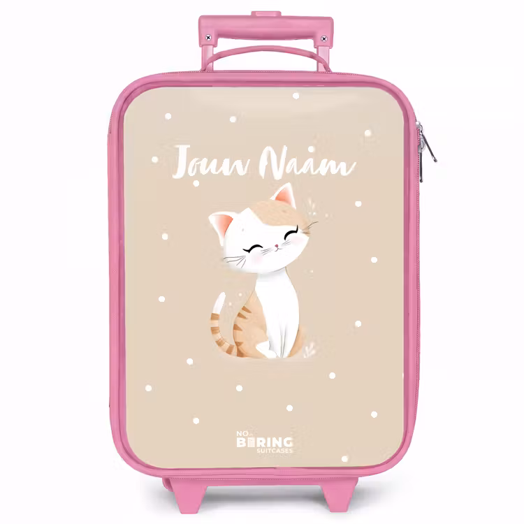 Kinderkoffer - Roze - Kat omringd door beige stippen — 1
