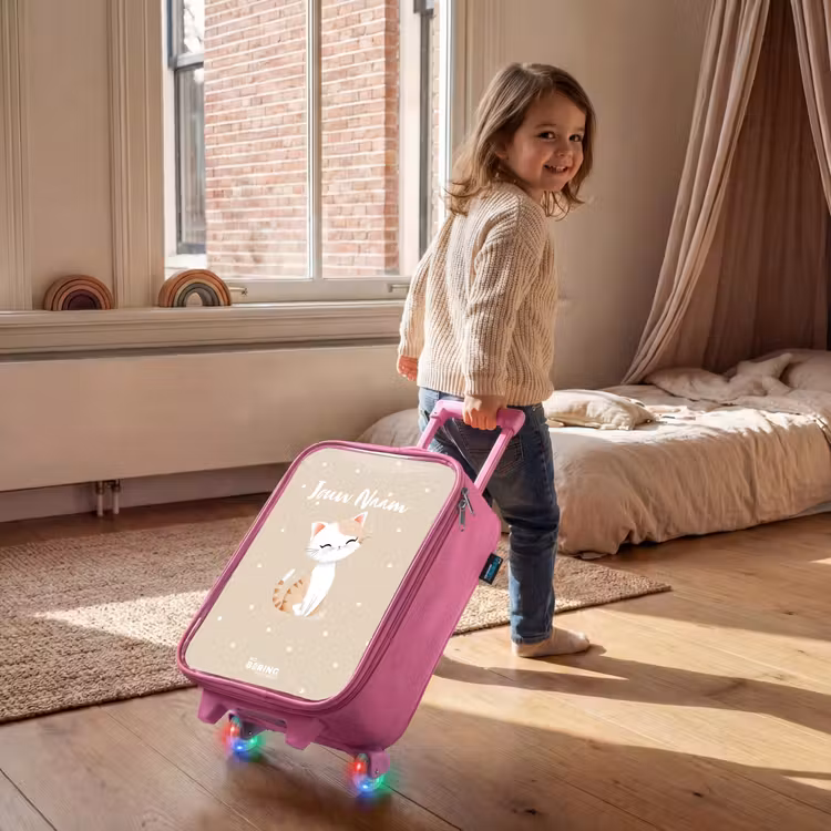 Kinderkoffer - Roze - Kat omringd door beige stippen — 3
