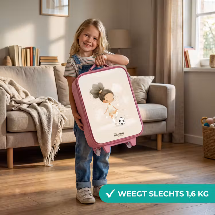 Kinderkoffer - Roze - Meisje met een voetbal in beige kleuren — 2