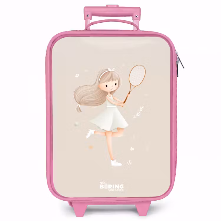 Kinderkoffer - Roze - Meisje speelt tennis in beige kleuren — 1