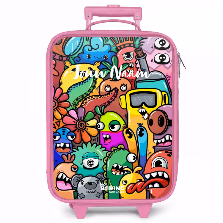 Kinderkoffer - Roze - Expressief en druk patroon met monsters — 1