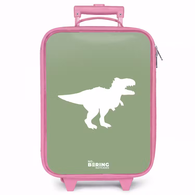 Kinderkoffer - Roze - Groen met T-rex dino — 1