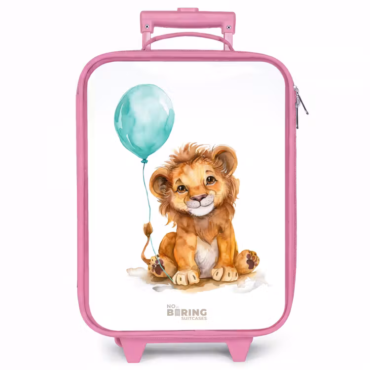 Kinderkoffer - Roze - Leeuw met blauwe ballon — 1