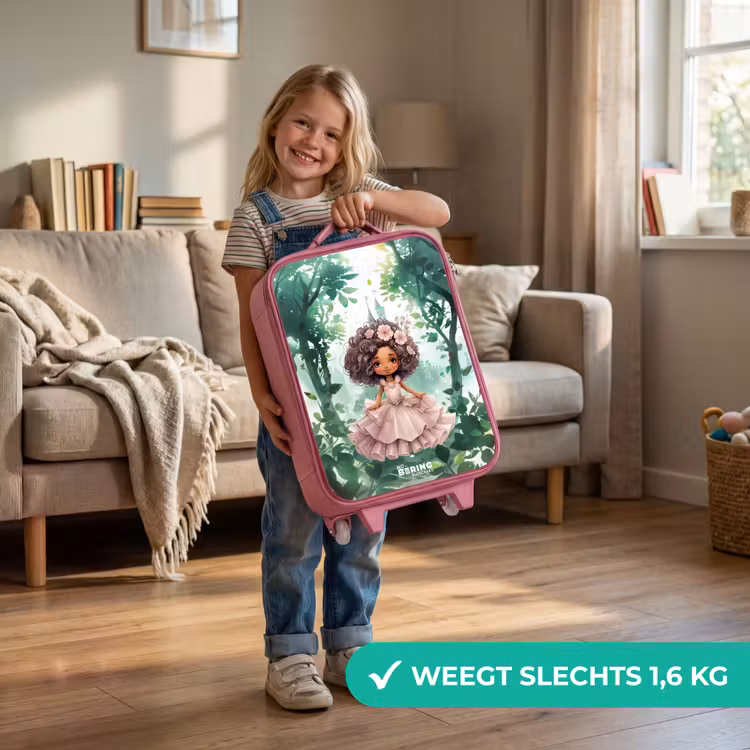 Kinderkoffer - Roze - Meisje met donkere krullen in het bos — 2