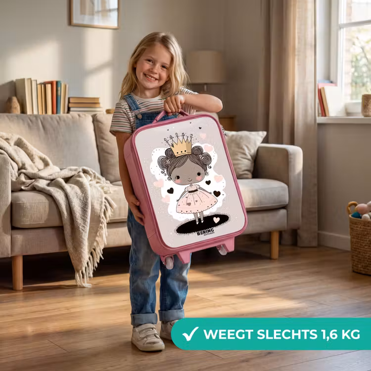 Kinderkoffer - Roze - Prinses op gekleurde achtergrond met roze en zwarte hartjes — 2