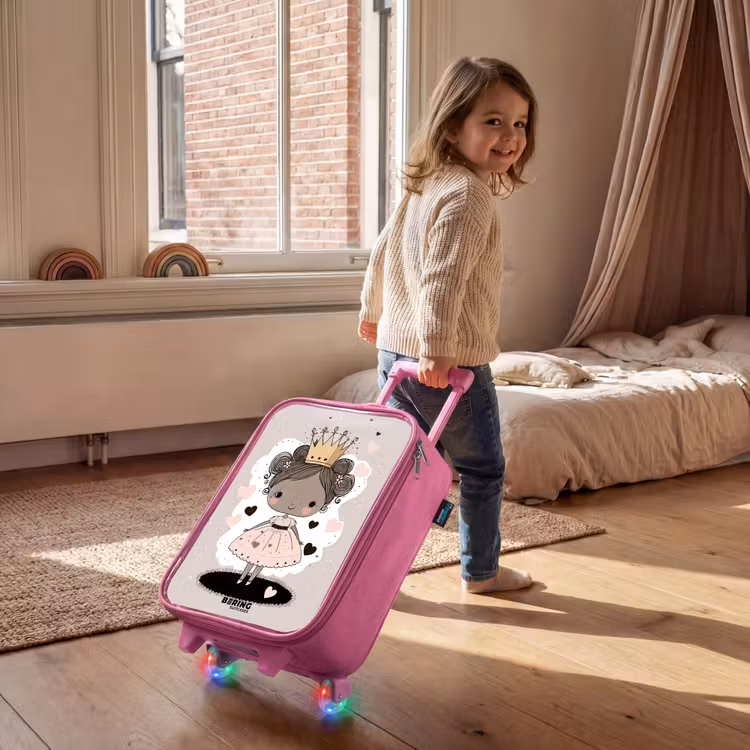 Kinderkoffer - Roze - Prinses op gekleurde achtergrond met roze en zwarte hartjes — 3