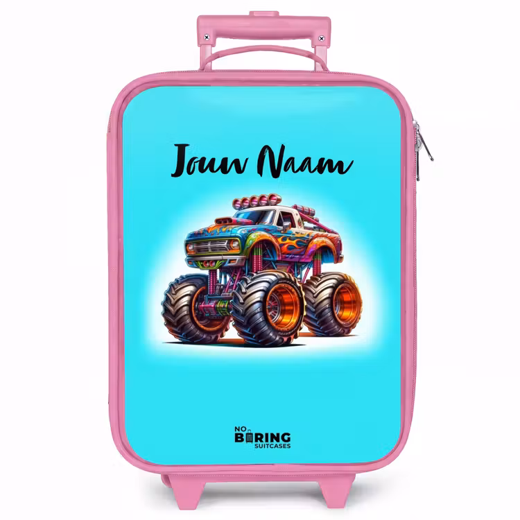 Kinderkoffer - Roze - Monstertruck op Lichtblauwe Achtergrond — 1