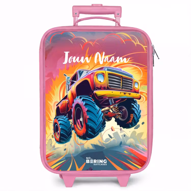Kinderkoffer - Roze - Roze Monstertruck Vliegt over het Asfalt — 1