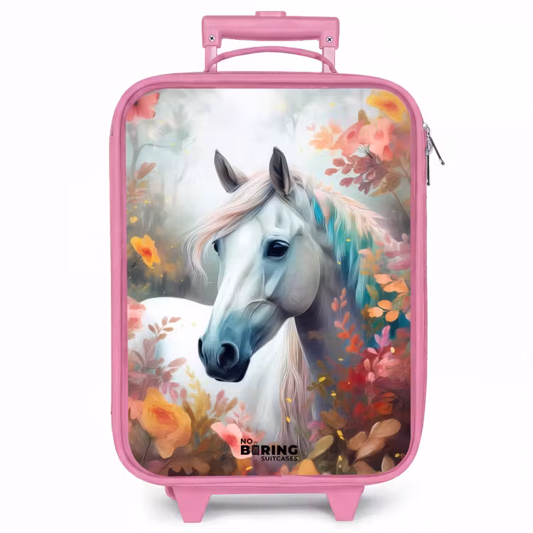 Kinderkoffer - Roze - Wit paard omringd door bloemen — 1